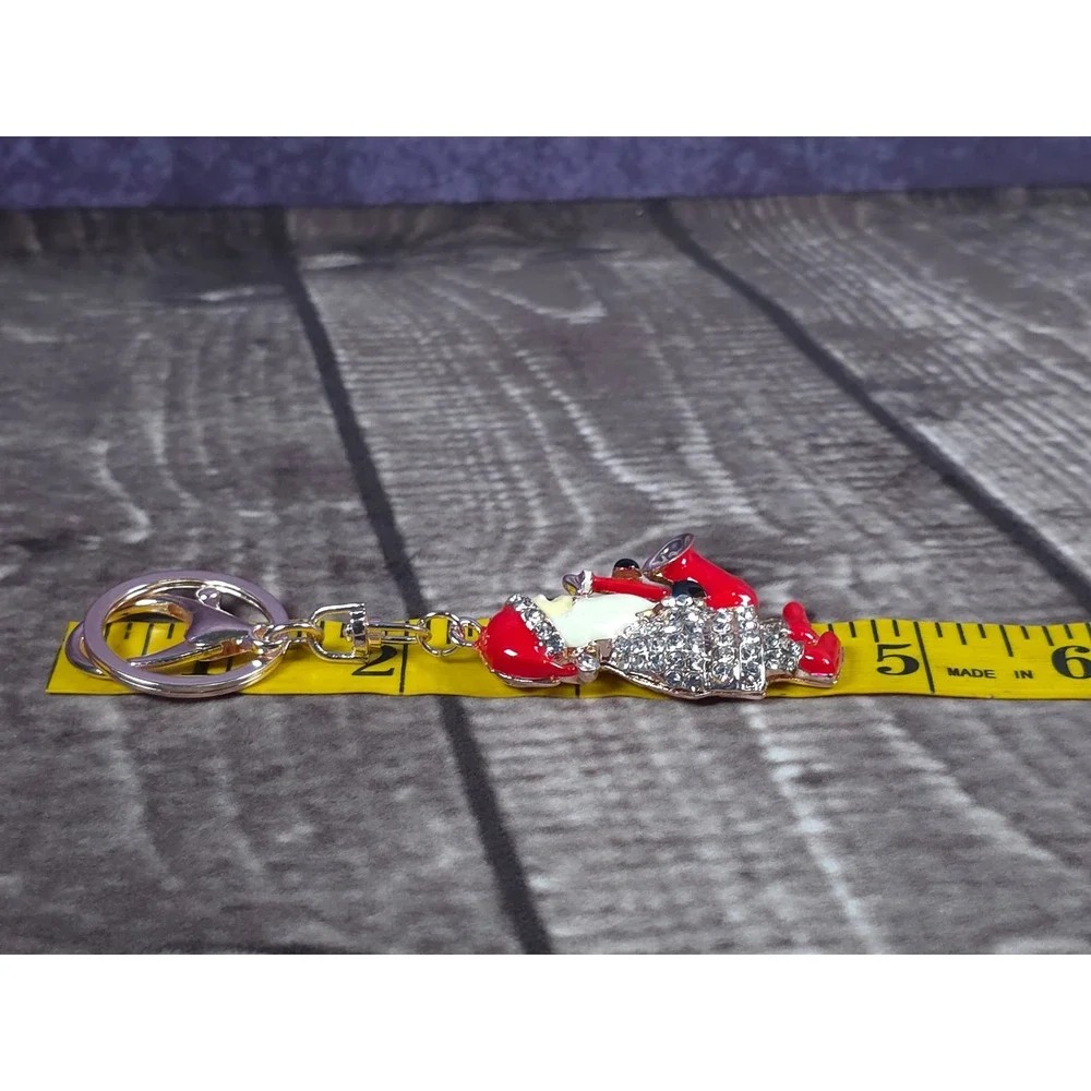 Sparkling Rhinestone Santa Claus Saxophone Keychain Christmas Gift Bag Accessory